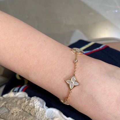 [Love Lucky]STAR AND SUN 4 MOTIF WHITE MOP PINK GOLD BRACELET