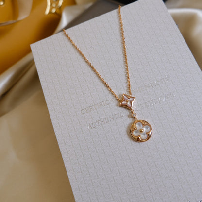 [Love Lucky]STAR AND SUN WHITE MOP 2 MOTIF PINK GOLD NECKLACE
