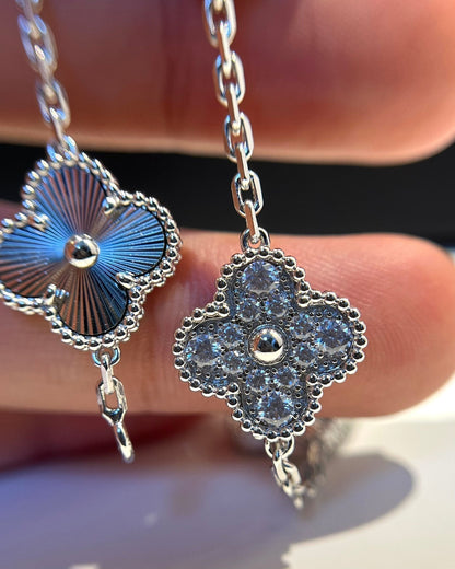 [Love Lucky]CLOVER 5 MOTIF SILVER DIAMOND BRACELET