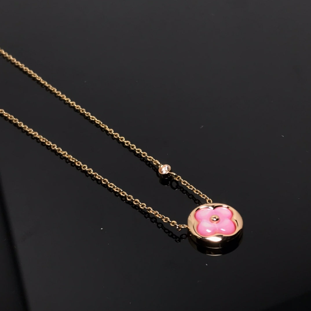 [Love Lucky]COLOR BLOSSOM PINK MOP SUN GOLD NECKLACE