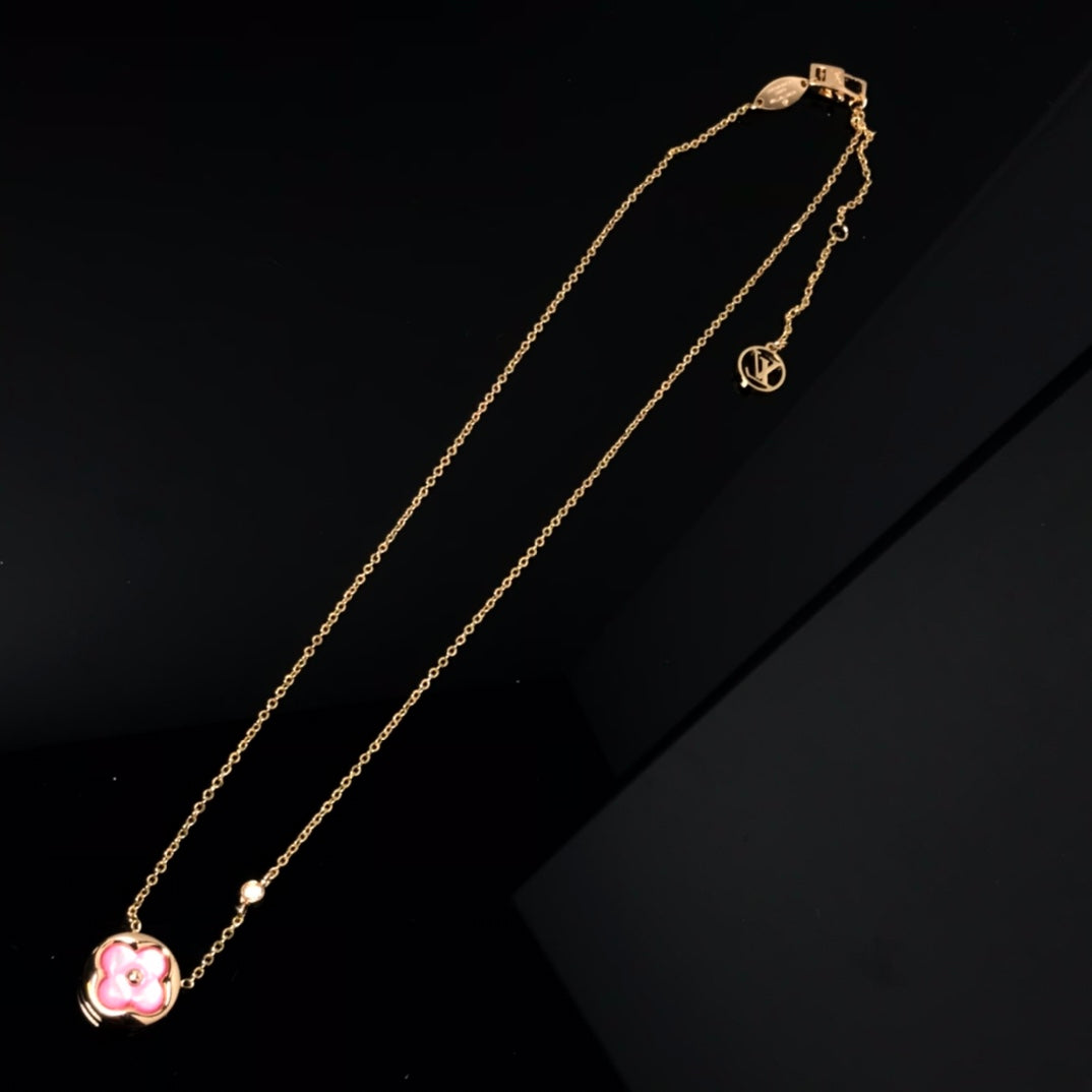 [Love Lucky]COLOR BLOSSOM PINK MOP SUN GOLD NECKLACE