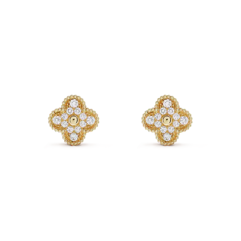[Love Lucky]CLOVER MEDIUM 1 MOTIFS FUll DIAMOND EARRINGS