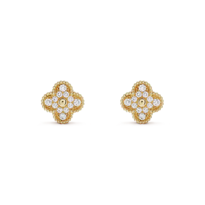 [Love Lucky]CLOVER MEDIUM 1 MOTIFS FUll DIAMOND EARRINGS