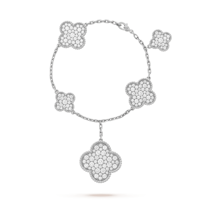 [Love Lucky]CLOVER 6 MOTIFS SILVER DIAMOND BRACELET