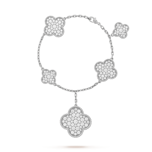 [Love Lucky]CLOVER 6 MOTIFS SILVER DIAMOND BRACELET