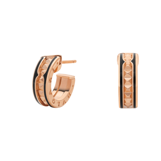 [Love Lucky]ZERO 1 ROCK PINK GOLD EARRINGS WITH STUDDED SPIRAL AND BLACK CERAMIC