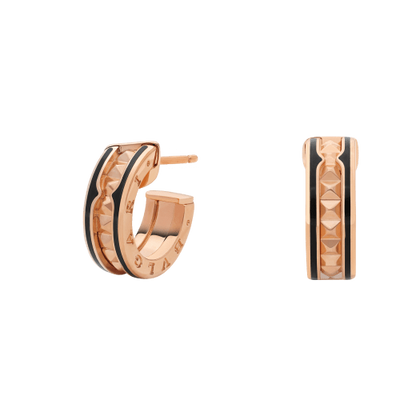 [Love Lucky]ZERO 1 ROCK PINK GOLD EARRINGS WITH STUDDED SPIRAL AND BLACK CERAMIC