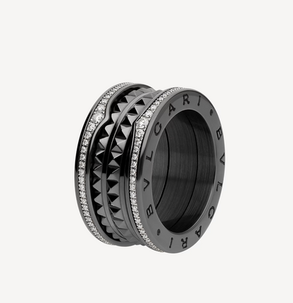 [Love Lucky]ZERO 1 ROCK FOUR-BAND BLACK CERAMIC WITH STUDDED SPIRAL AND PAVED DIAMONDS RING
