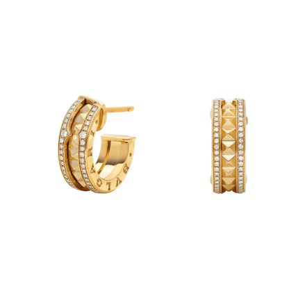 [Love Lucky]ZERO 1 ROCK GOLD EARRINGS WITH STUDDED SPIRAL AND PAVED DIAMONDS