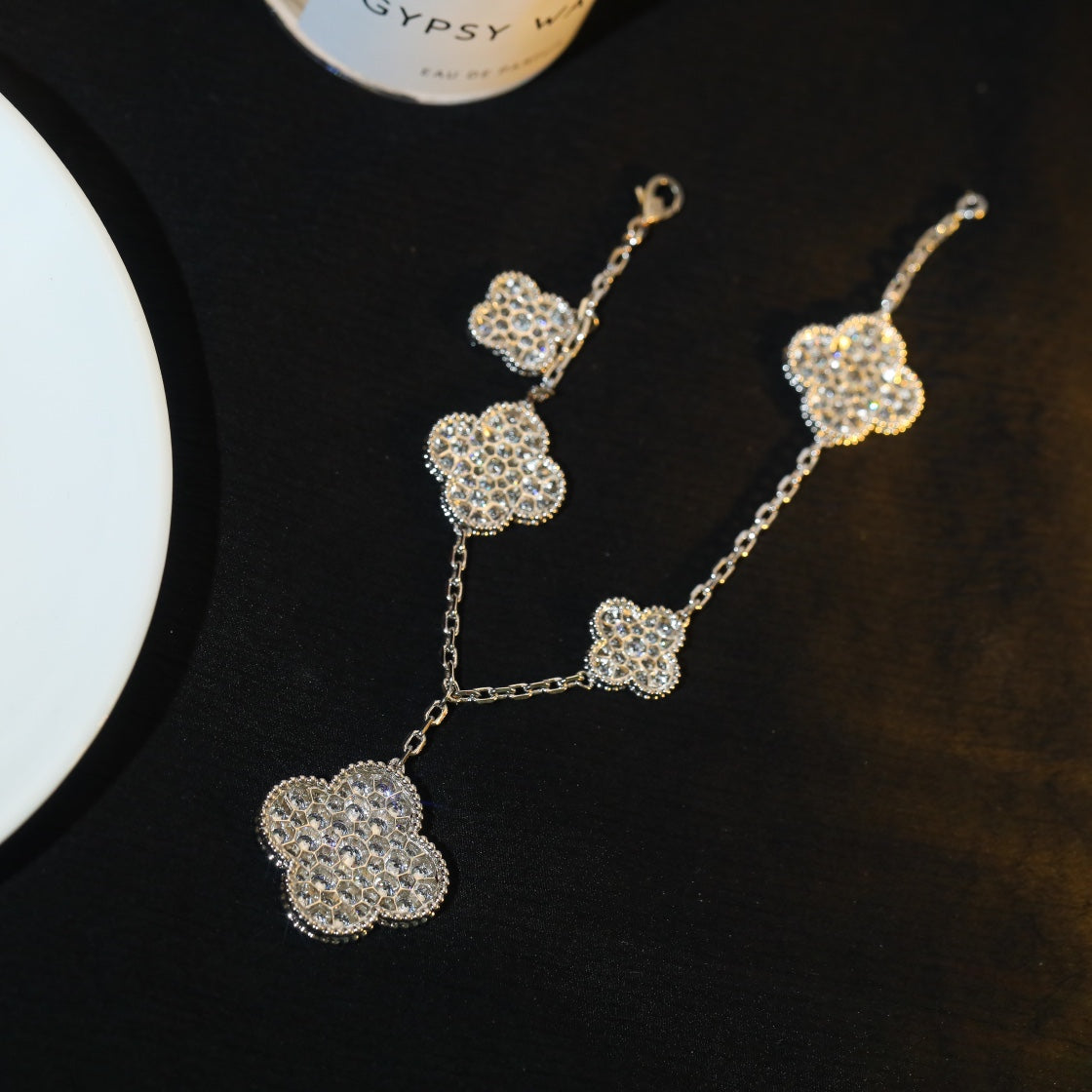 [Love Lucky]CLOVER BRACELET 5 MOTIF SILVER DIAMOND PAVED