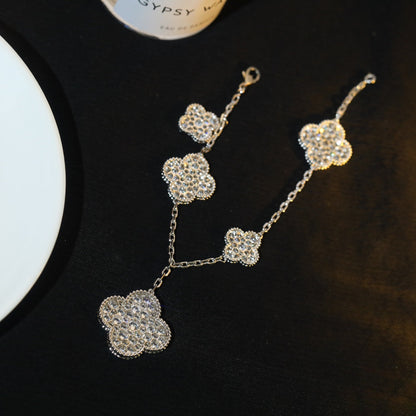 [Love Lucky]CLOVER BRACELET 5 MOTIF SILVER DIAMOND PAVED