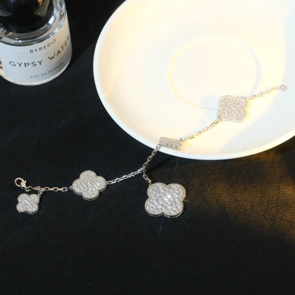 [Love Lucky]CLOVER BRACELET 5 MOTIF SILVER DIAMOND PAVED