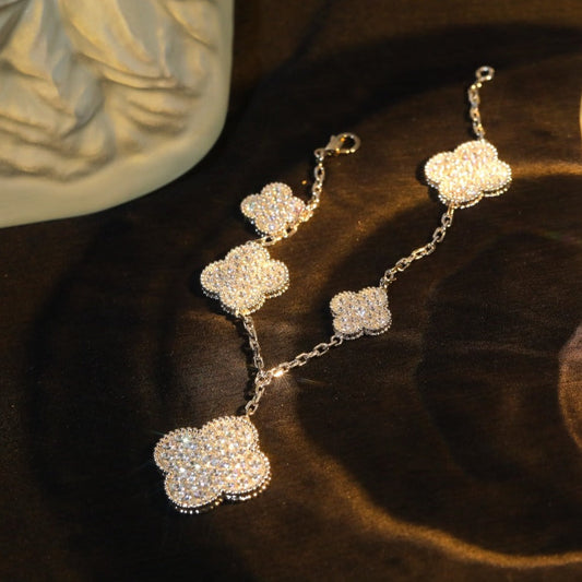 [Love Lucky]CLOVER BRACELET 5 MOTIF SILVER DIAMOND PAVED