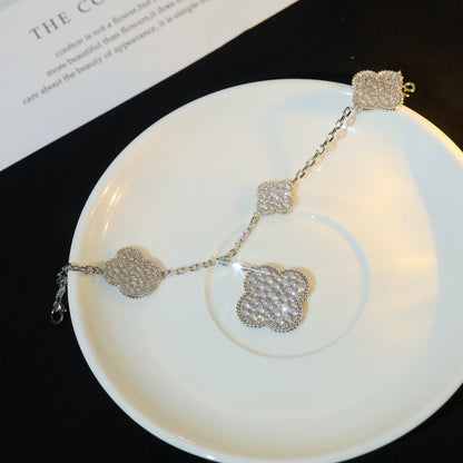 [Love Lucky]CLOVER BRACELET 5 MOTIF SILVER DIAMOND PAVED