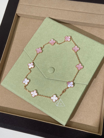 [Love Luck] Four-leaf Clover 10-flower pink necklace