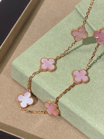 [Love Luck] Four-leaf Clover 10-flower pink necklace