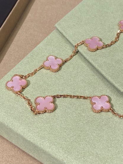 [Love Luck] Four-leaf Clover 10-flower pink necklace