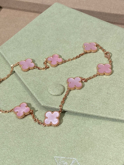 [Love Luck] Four-leaf Clover 10-flower pink necklace