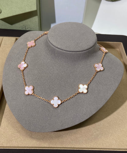 [Love Luck] Four-leaf Clover 10-flower pink necklace
