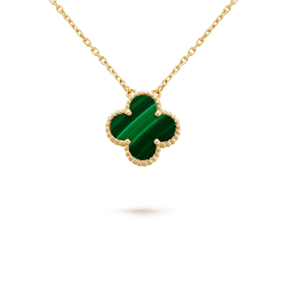 [Love Lucky]CLOVER 15MM MALACHITE SINGLE FLOWER  NECKLACE