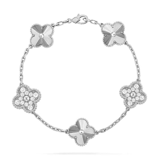 [Love Lucky]CLOVER 5 MOTIF SILVER DIAMOND BRACELET