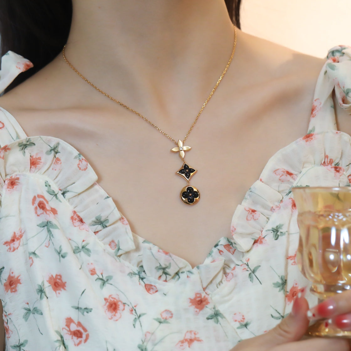 [Love Lucky]STAR AND SUN ONYX PINK GOLD NECKLACE