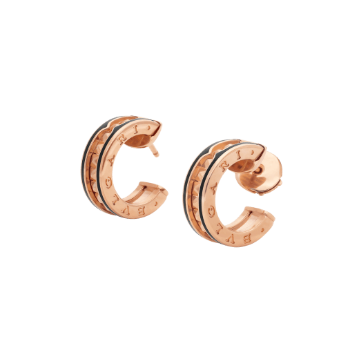 [Love Lucky]ZERO 1 ROCK PINK GOLD EARRINGS WITH STUDDED SPIRAL AND BLACK CERAMIC