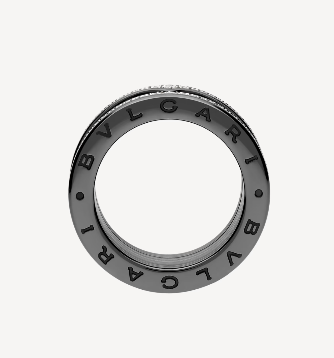 [Love Lucky]ZERO 1 ROCK FOUR-BAND BLACK CERAMIC WITH STUDDED SPIRAL AND PAVED DIAMONDS RING