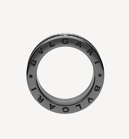 [Love Lucky]ZERO 1 ROCK FOUR-BAND BLACK CERAMIC WITH STUDDED SPIRAL AND PAVED DIAMONDS RING