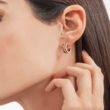 [Love Lucky]ZERO 1 ROCK PINK GOLD EARRINGS WITH STUDDED SPIRAL AND BLACK CERAMIC