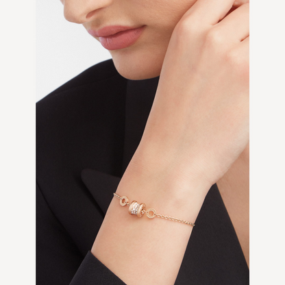 [Love Lucky]ZERO 1 SOFT PINK GOLD WITH PAVED DIAMONDS ON THE SPIRAL BRACELET