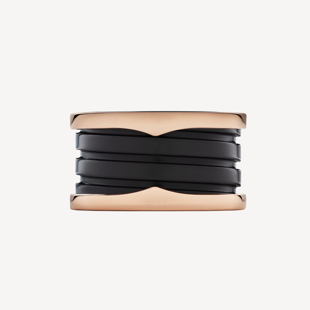 [Love Lucky]ZERO 1 FOUR-BAND LOOPS AND BLACK CERAMIC SPIRAL PINK GOLD RING