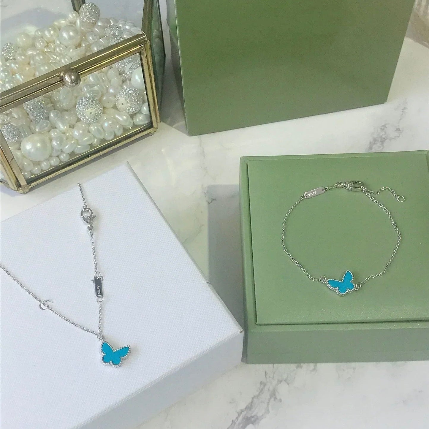 [Love Lucky]BUTTERFLY TURQUOISE BUTTERFLY BRACELET SILVER