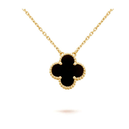 [Love Lucky]CLOVER 15MM BLACK ONYX SINGLE FLOWER NECKLACE