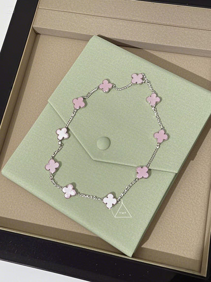 [Love Luck] Four-leaf Clover 10-flower pink necklace