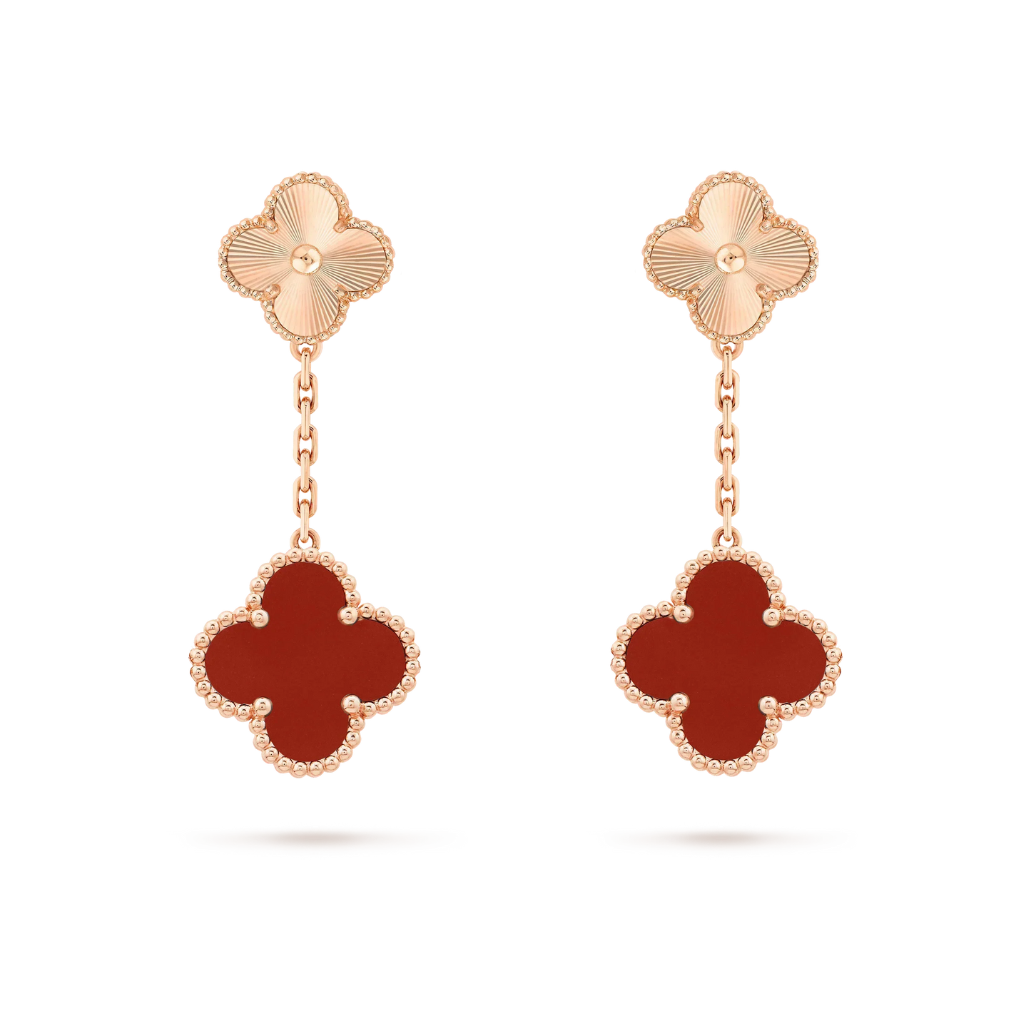 [Love Lucky]CLOVER 2 MOTIF  LASER CARNELIAN EARRINGS