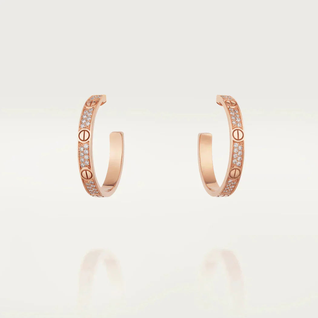 [Love Lucky]LOVE DIAMOND PINK GOLD HOOP EARRINGS