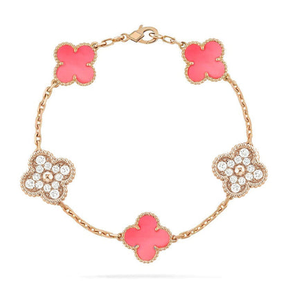 [Love Lucky]CLOVER 5 MOTIF DIAMOND PINK MOP PINK GOLD BRACELET