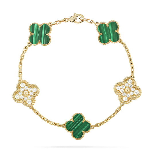 [Love Lucky]CLOVER  5 MOTIF MALACHITE DIAMOND BRACELET