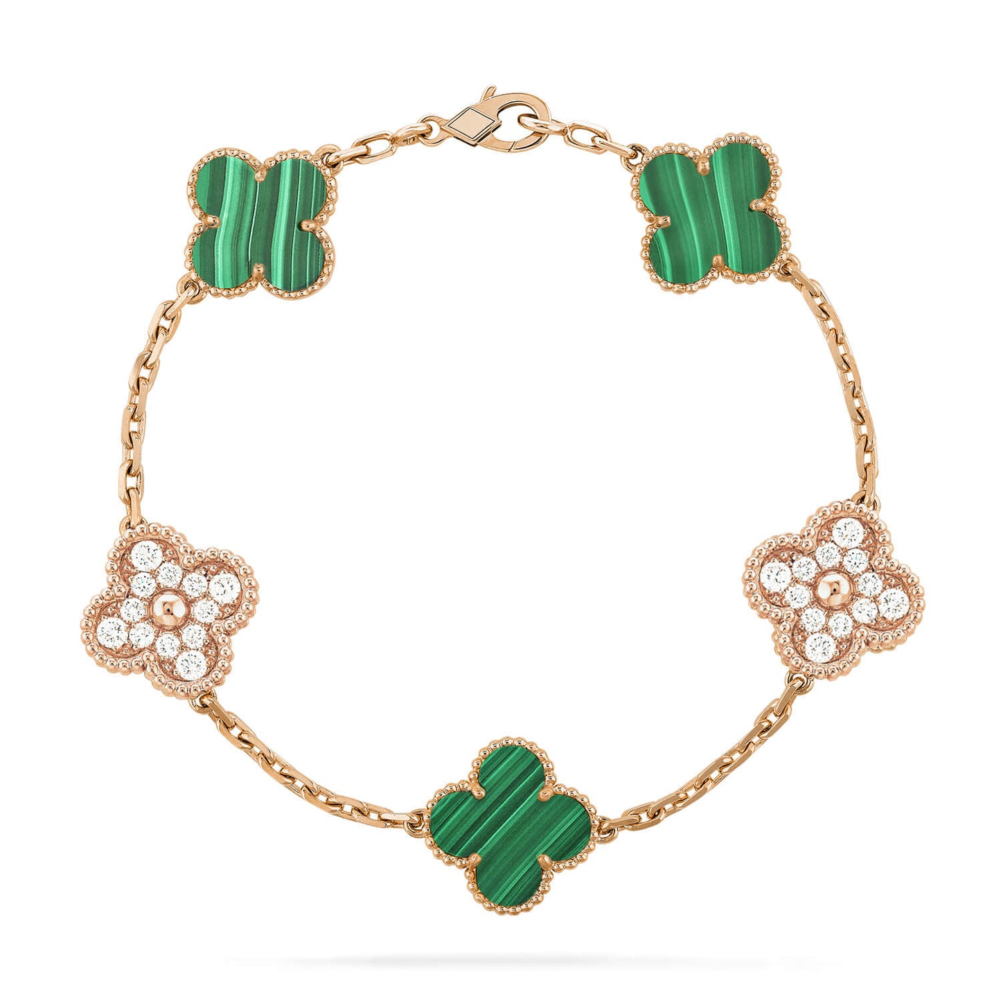 [Love Lucky]CLOVER  5 MOTIF MALACHITE DIAMOND BRACELET