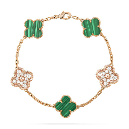 [Love Lucky]CLOVER  5 MOTIF MALACHITE DIAMOND BRACELET