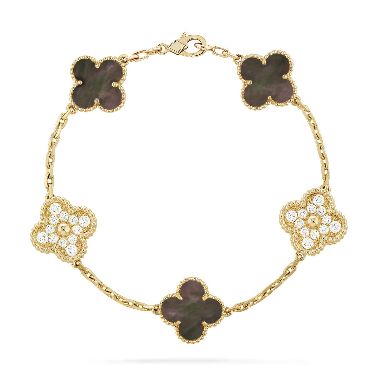 [Love Lucky]CLOVER 5 MOTIF GRAY MOP DIAMOND BRACELET