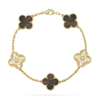 [Love Lucky]CLOVER 5 MOTIF GRAY MOP DIAMOND BRACELET