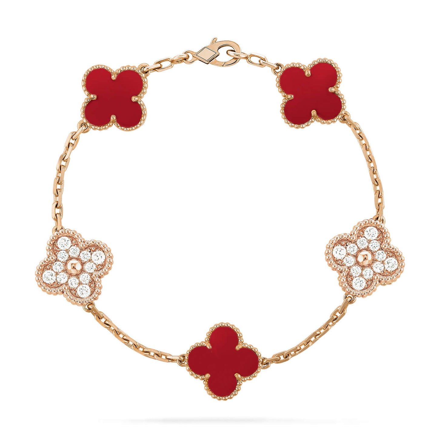 [Love Lucky]CLOVER 5 MOTIFS CARNELIAN DIAMOND BRACELET