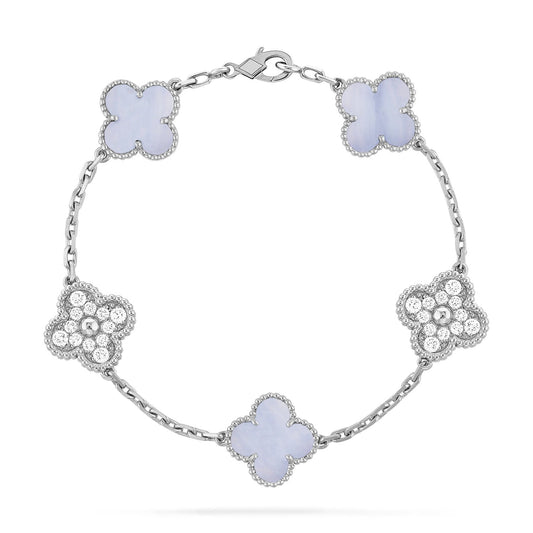 [Love Lucky]CLOVER  5 MOTIF DIAMOND PURPLE CHALCEDONY BRACELET SILVER
