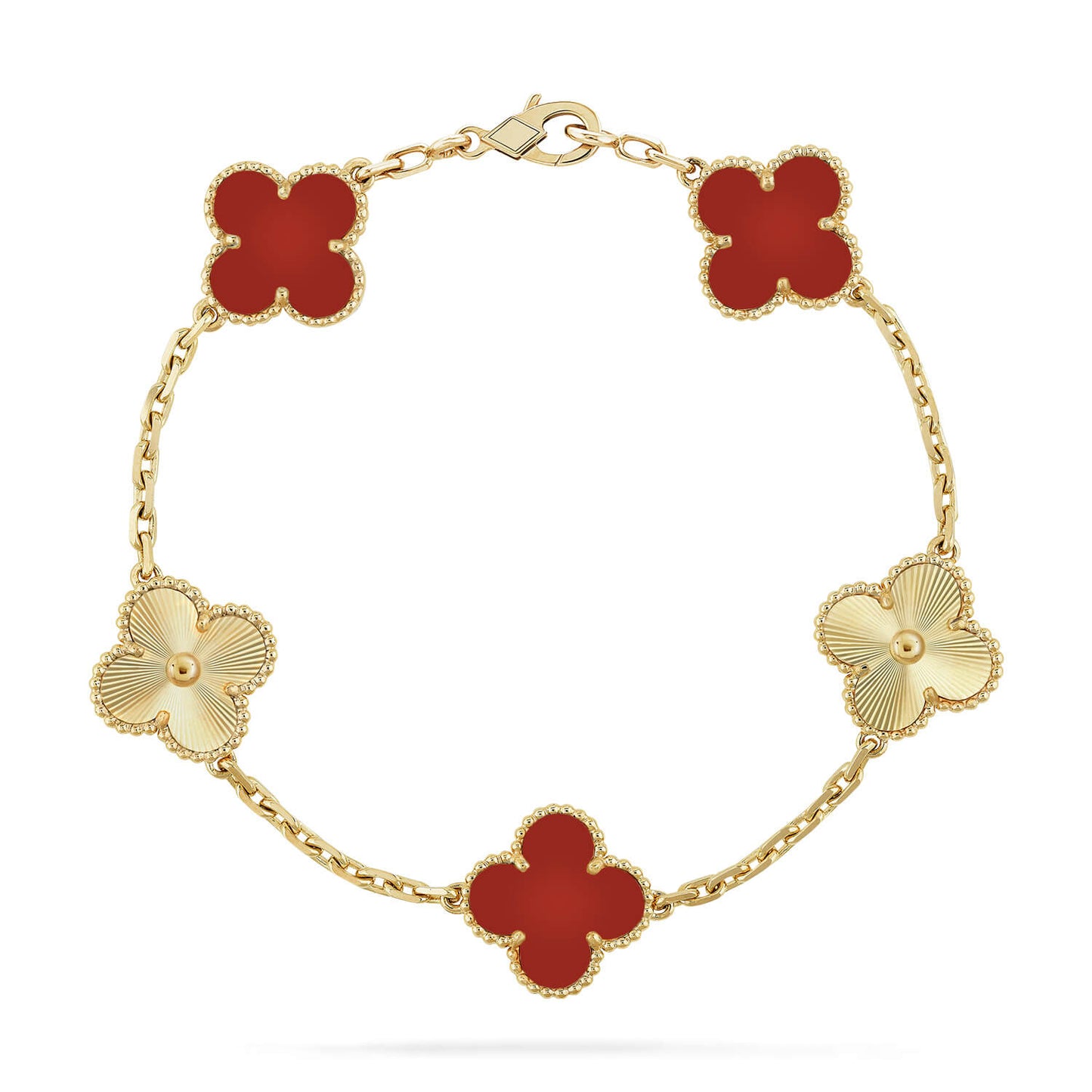 [Love Lucky]CLOVER  5 MOTIFS CARNELIAN GOLD BRACELET