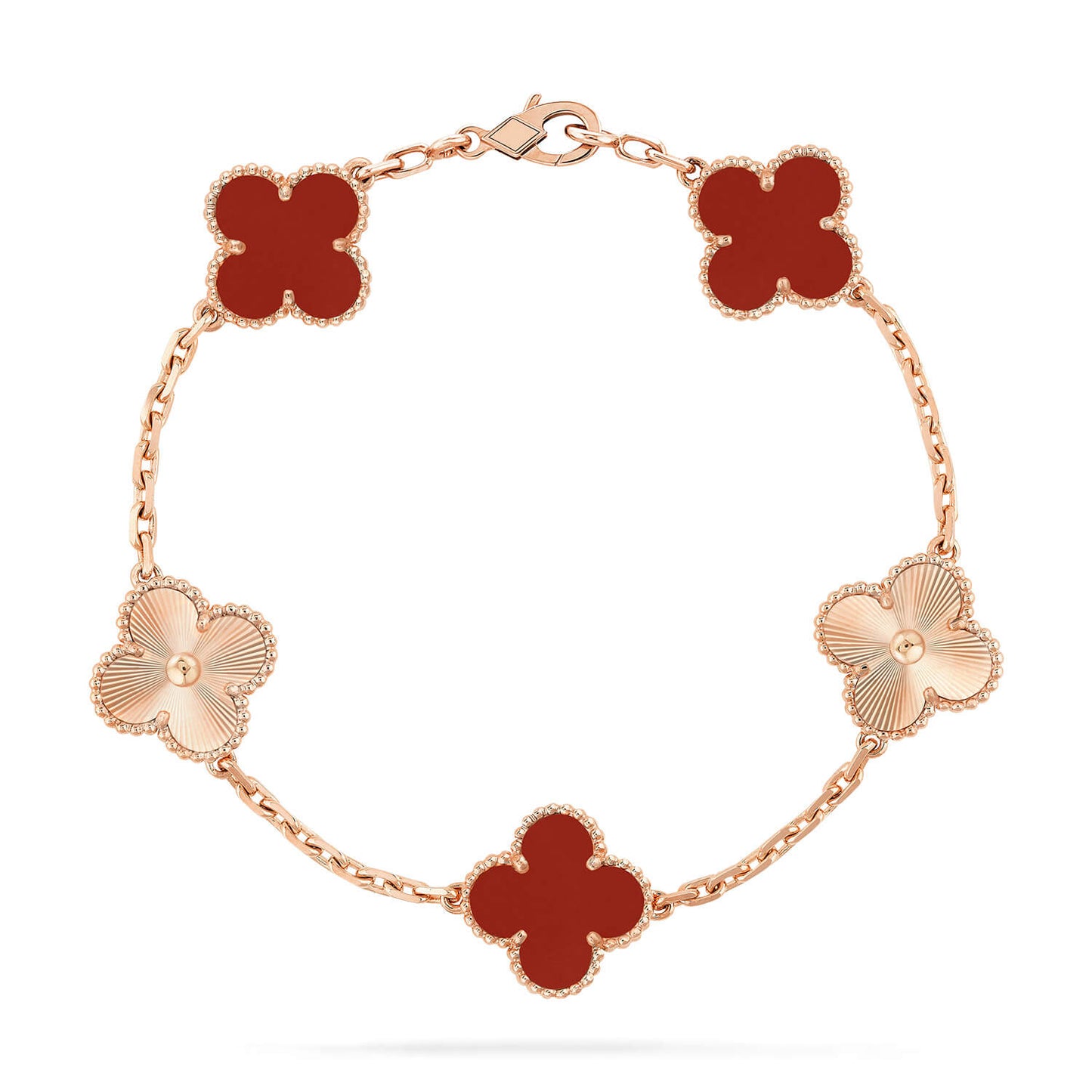 [Love Lucky]CLOVER  5 MOTIFS CARNELIAN GOLD BRACELET