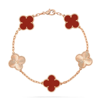 [Love Lucky]CLOVER  5 MOTIFS CARNELIAN GOLD BRACELET