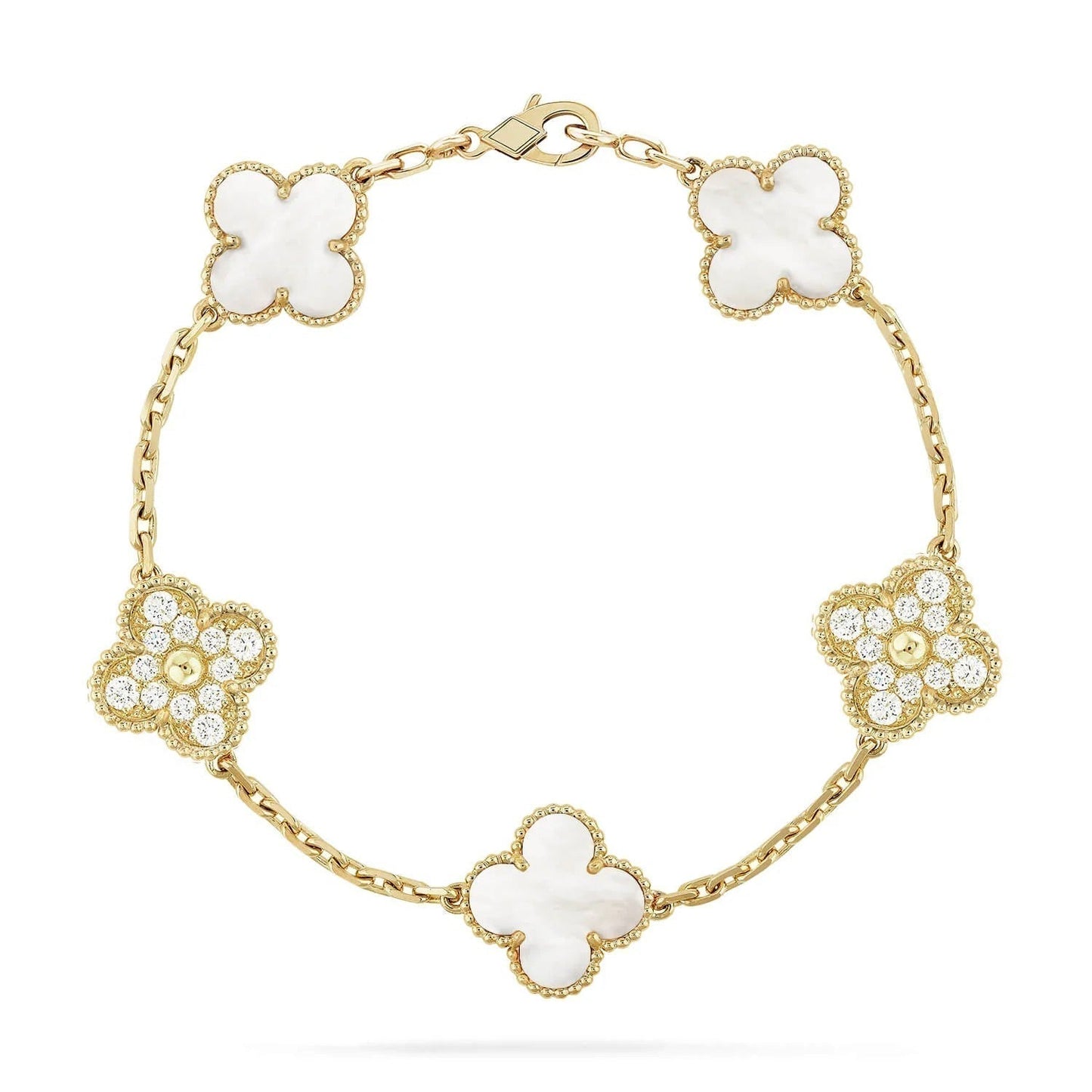 [Love Lucky]CLOVER BRACELET 5 MOTIF WHITE MOP DIAMOND