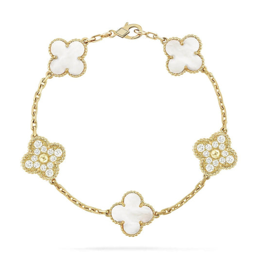 [Love Lucky]CLOVER BRACELET 5 MOTIF WHITE MOP DIAMOND